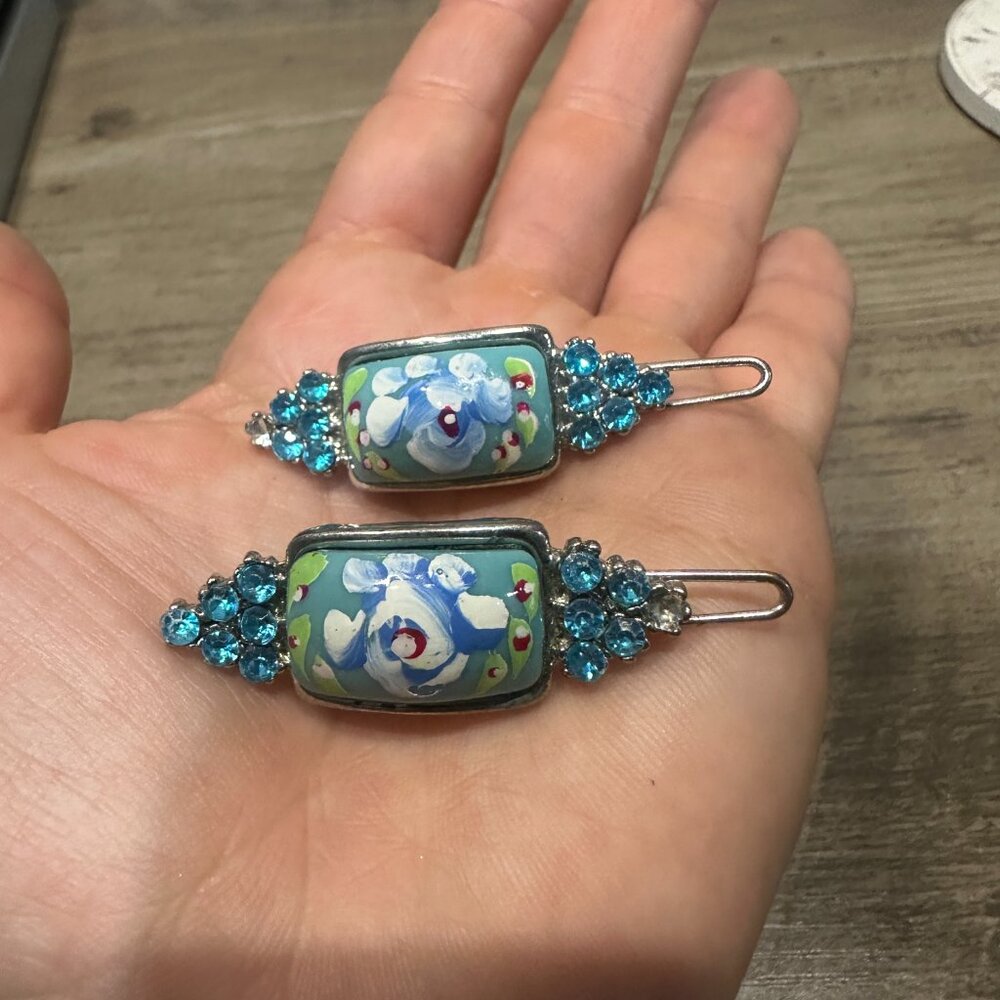 EUC Vintage Hairclip Set Blue Green & White - Picture 6 of 9